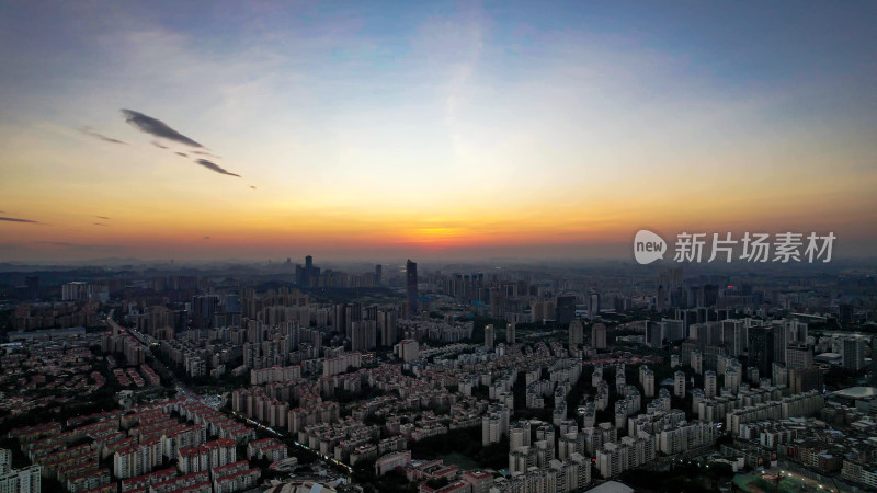 广东东莞日落晚霞城市夜景航拍