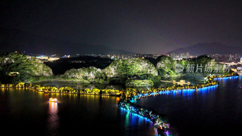 广东肇庆七星山夜景灯光航拍图