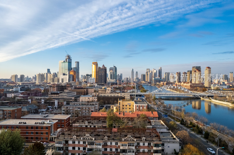 天津海河风景线小白楼CBD城市风光航拍