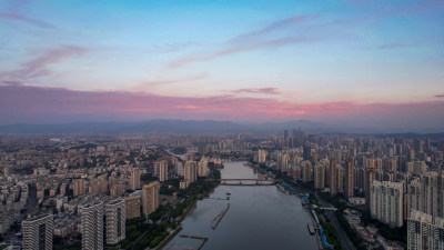 福建福州城市清晨日出彩霞航拍