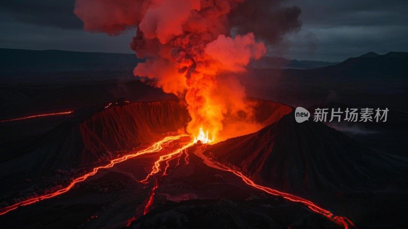 火山喷发熔岩流淌景象