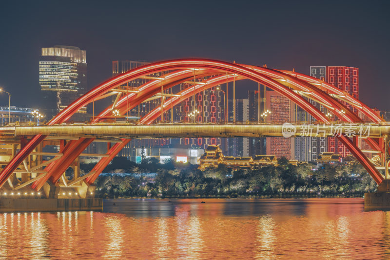 广西柳州夜景-文惠桥和高层建筑