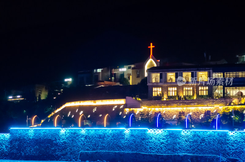 福建福州平潭岛北港村海边夜景