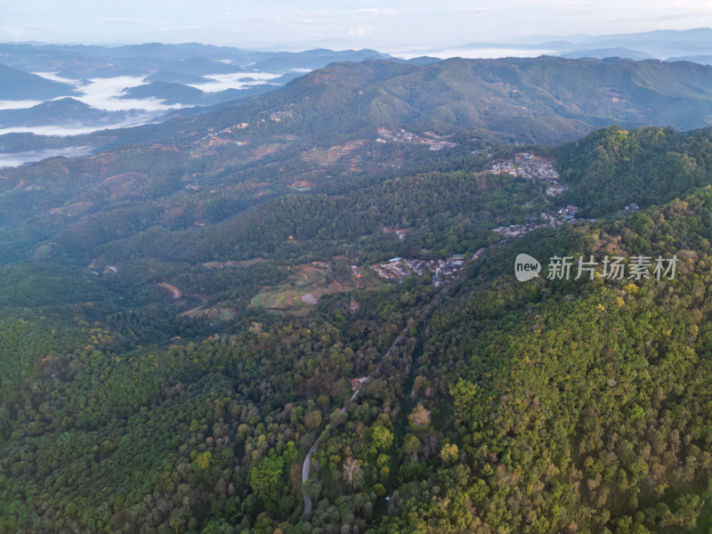 航拍景迈山云雾缭绕的村庄古寨自然风光