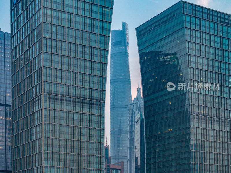 航拍上海陆家嘴高金融中心密集高楼群夜景