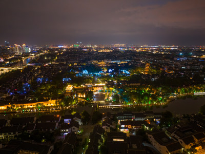 航拍苏州盘门景区中秋灯会夜景