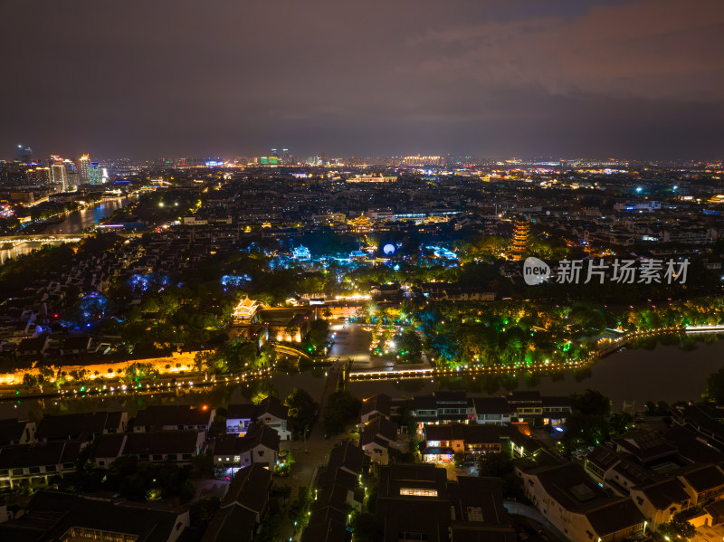 航拍苏州盘门景区中秋灯会夜景