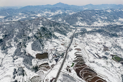 冬天森林雪景航拍图