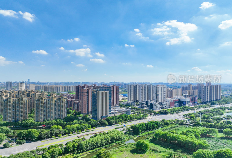 航拍江苏苏州昆山城市建筑风光大景