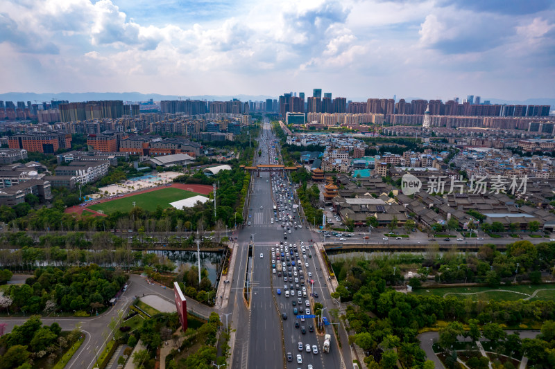 昆明城市大景交通航拍图