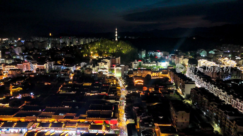 福建泰宁古城夜景灯光航拍