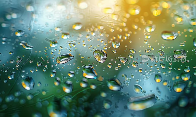 雨后模糊玻璃小雨水滴朦胧窗景背景