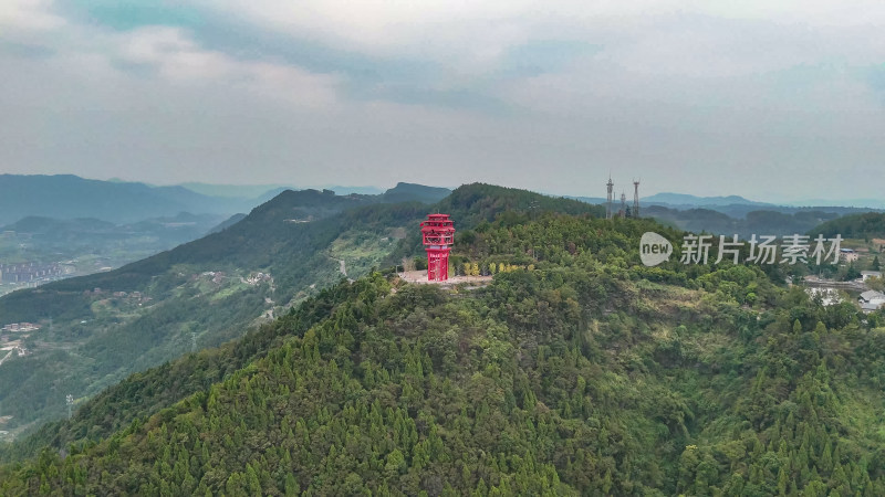 四川达州凤凰山风景名胜区凤凰楼航拍图