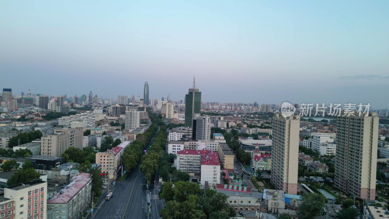 航拍山东济南城市建设济南清晨风光