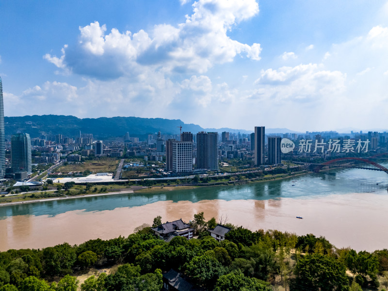 宜宾长江河流城市风光航拍图