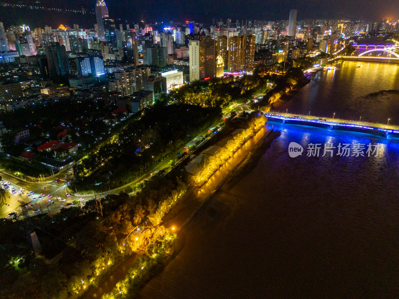 兰州黄河夜景航拍图