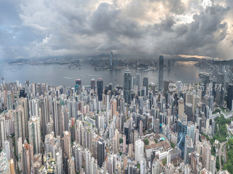 香港维多利亚港CBD中环夜景日出高空航拍