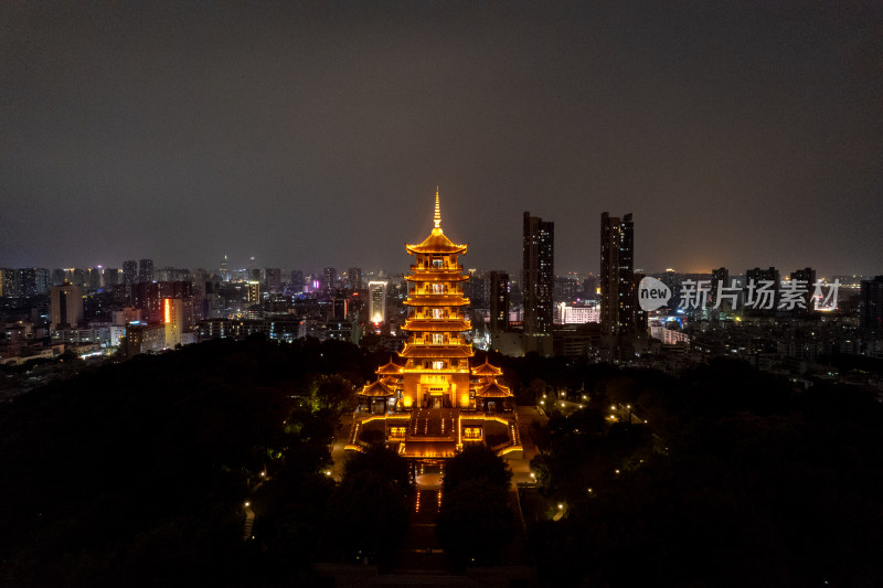 广东佛山魁星阁夜景航拍图