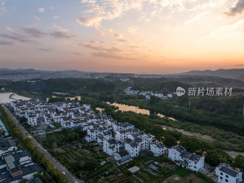 江西上饶网红景点婺女洲日落夜景航拍