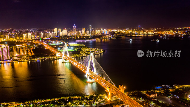 海南海口世纪大桥夜景航拍