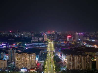 航拍安徽蚌埠延安路淮河文化广场夜景