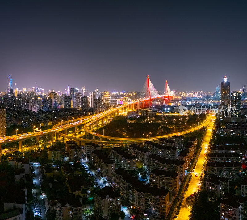 航拍上海杨浦大桥夜景