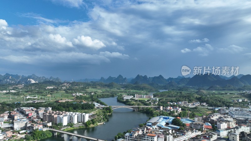 航拍广西河池宜州区乡镇风景喀斯特地貌