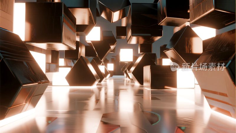 抽象几何立方体光影场景