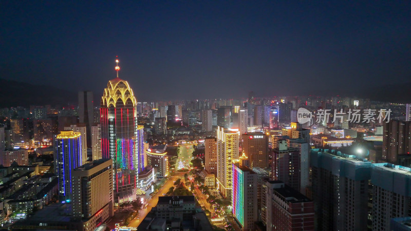 青海西宁夜景西宁建设航拍