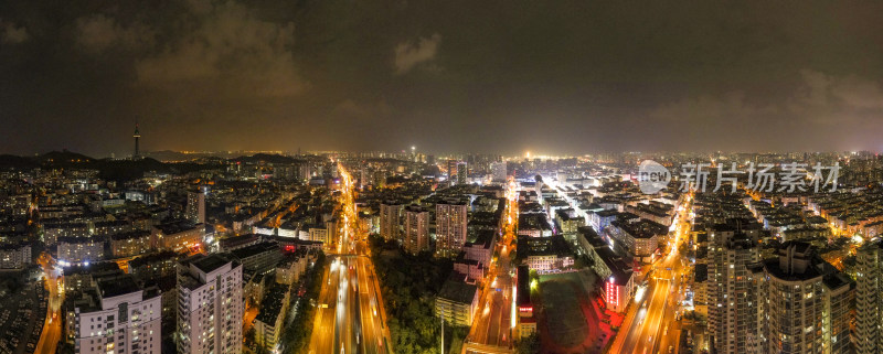 山东青岛城市夜景航拍摄影图
