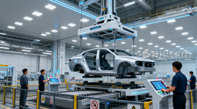 汽车工厂工人操作生产设备