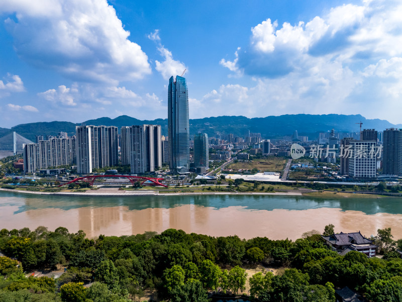 宜宾城市大景绿化植物航拍图