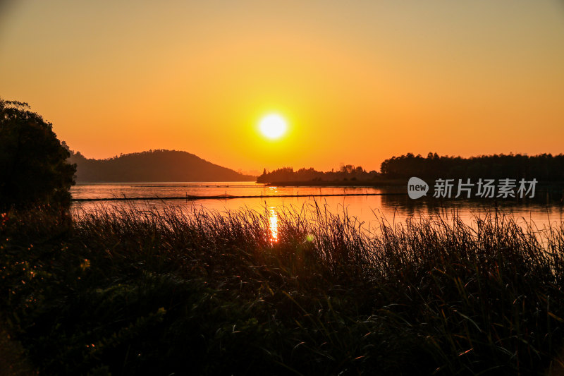 武汉东湖落雁岛景区绝美自然风光落日夕阳