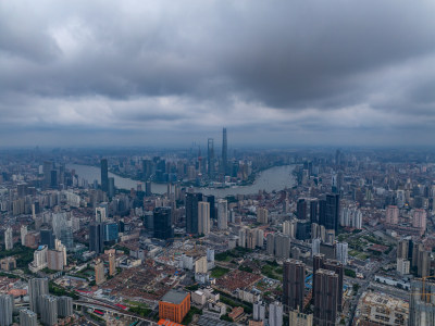 上海高楼台风来临丁达尔光航拍