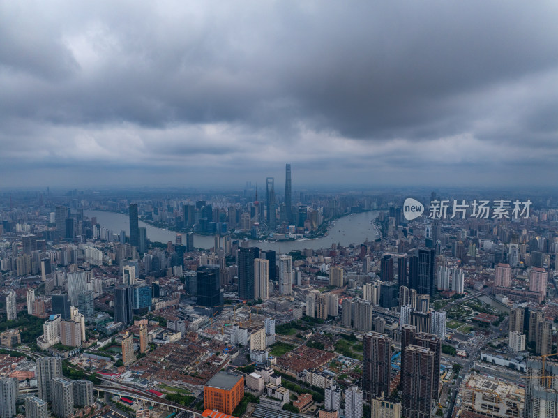 上海高楼台风来临丁达尔光航拍