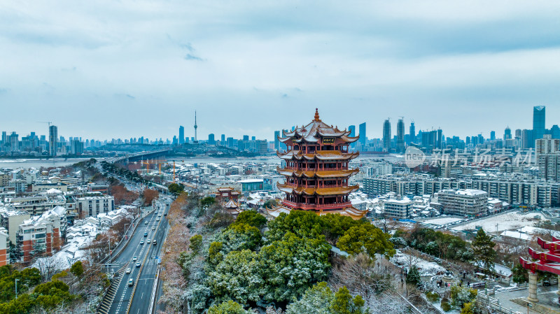 中国武汉城市名片地标建筑黄鹤楼小雪