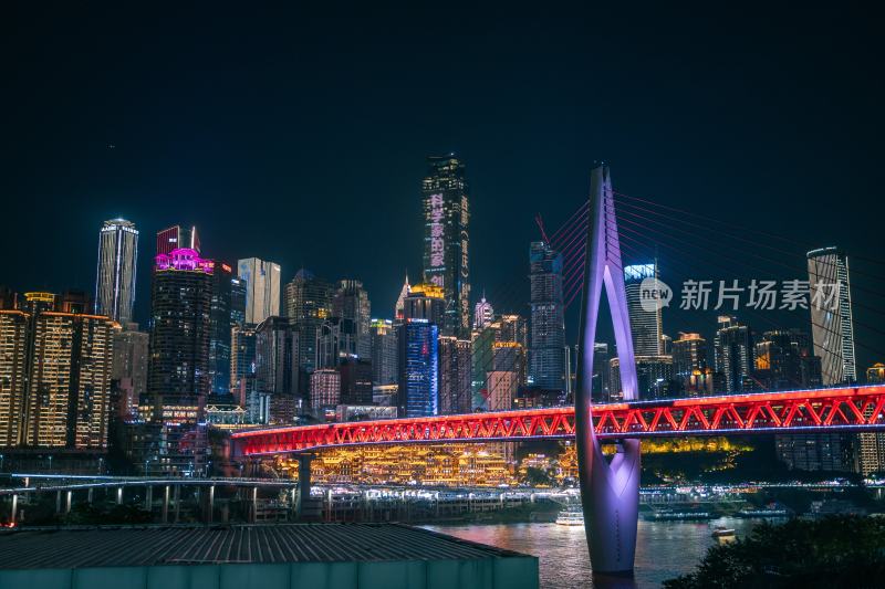 重庆千厮门大桥与洪崖洞夜景