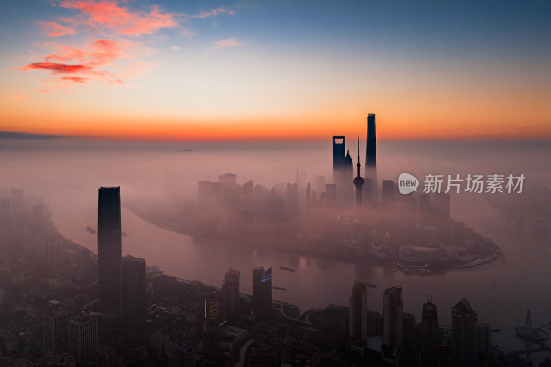 上海日出辐射雾平流雾航拍