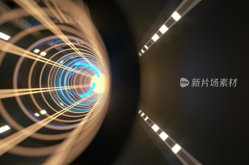 科技感发光HUD隧道 3D渲染