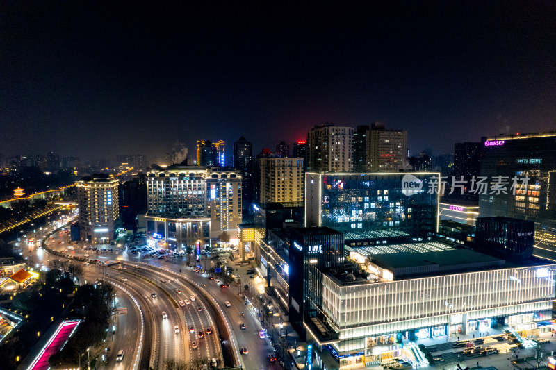 西安城墙永宁门夜景灯光航拍摄影图