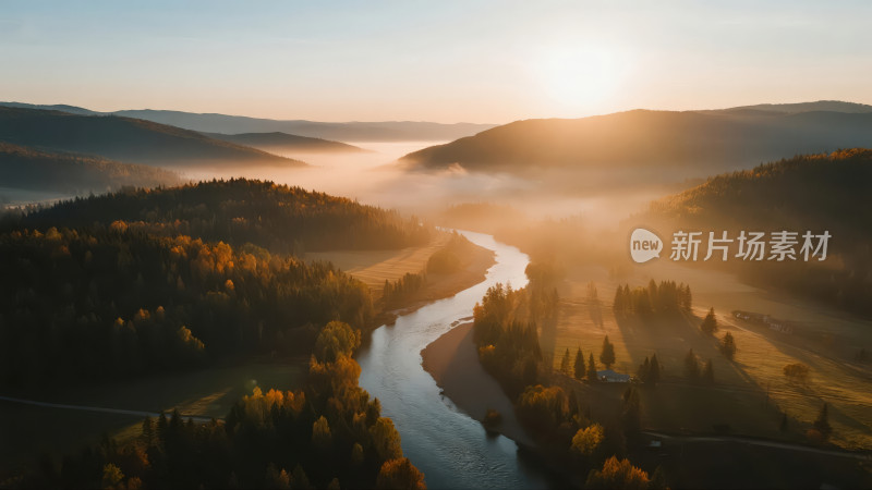 立秋节气日出山川河流希望励志风光背景