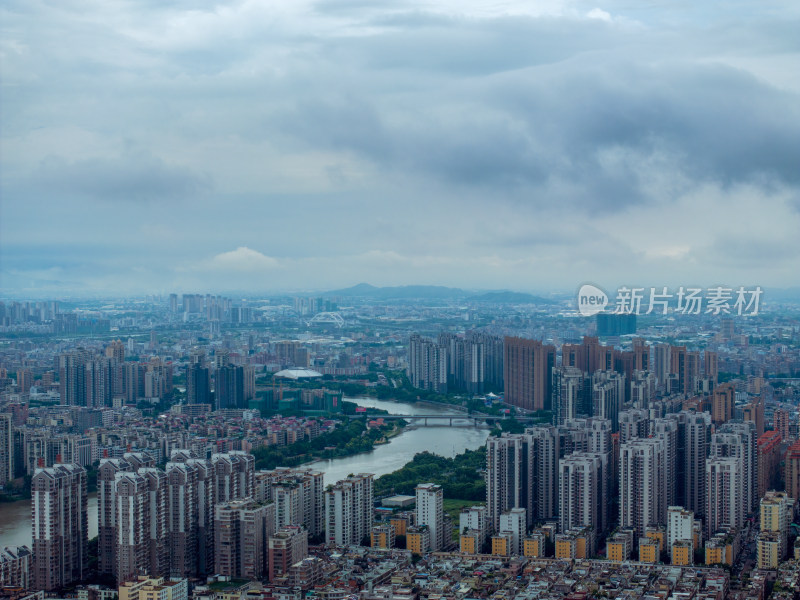 航拍夏季白天广东揭阳城市风光