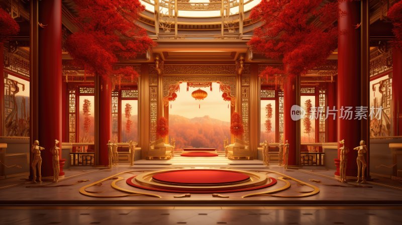 3D中国传统室内建筑风格背景