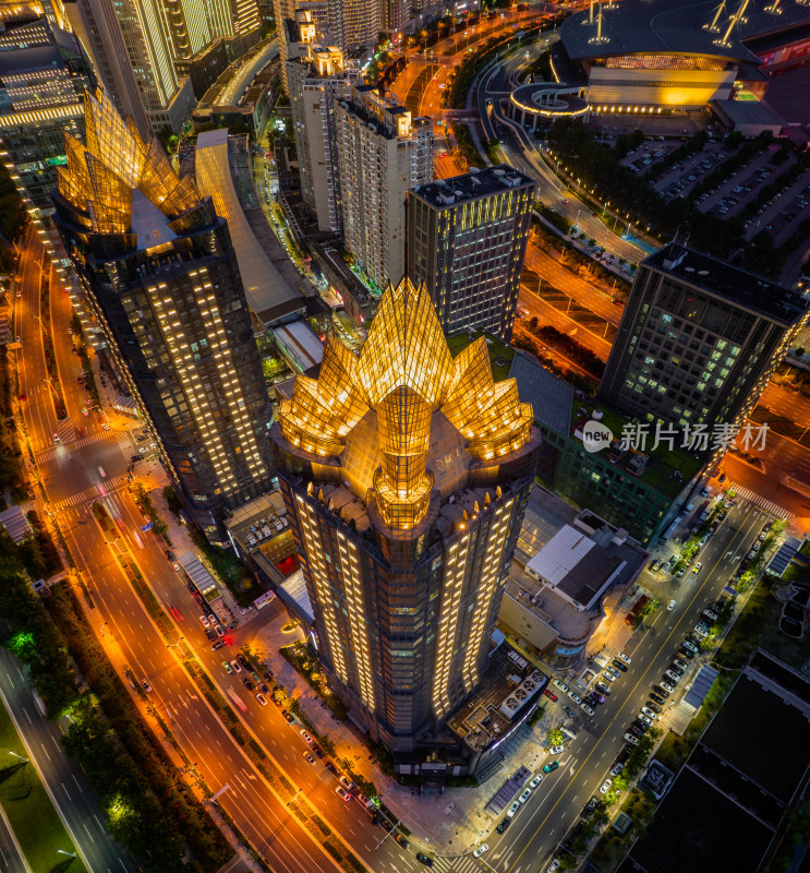 郑东新区CBD城市风光天际线夜景航拍视角