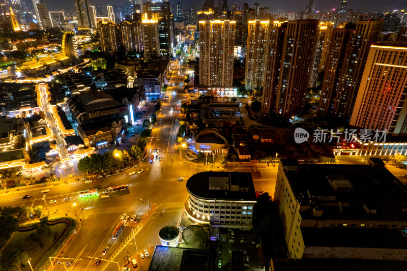 天津城市夜景交通航拍图