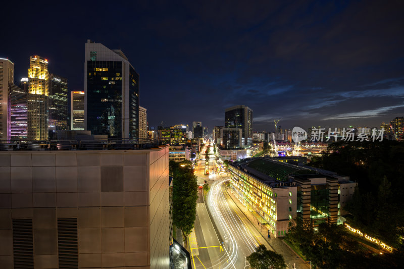 新加坡彩色建筑群流光溢彩的都市夜景