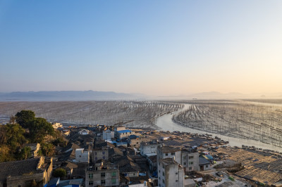 福建霞浦海岛海边滩涂日落晚霞自然风光