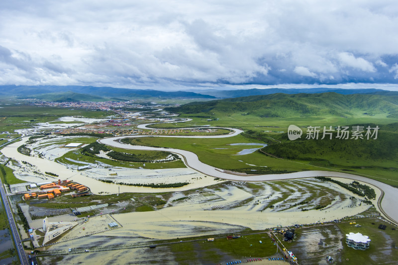 阿坝州红原县白河流域湿地风光航拍