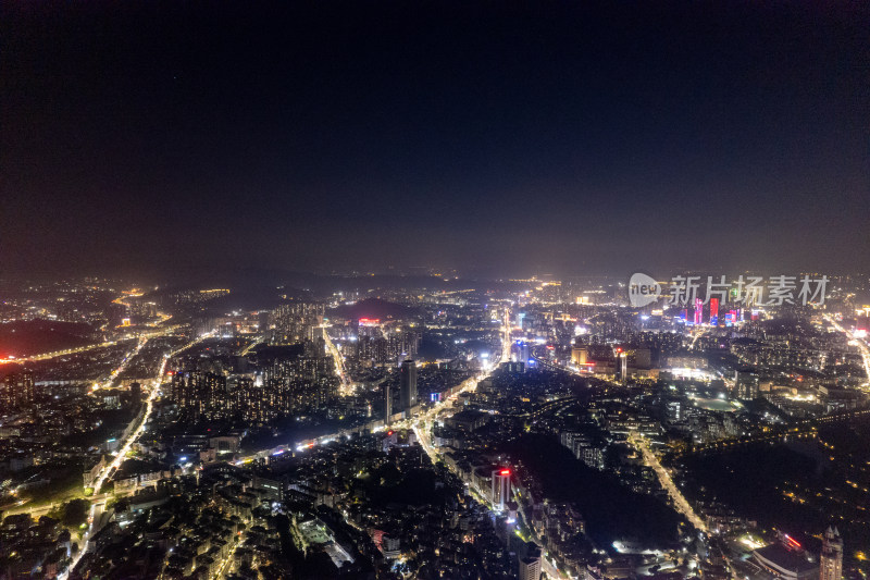 广东江门城市大道夜景交通航拍摄影图