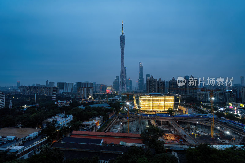 广东广州塔CBD三件套艺术馆夜景全景